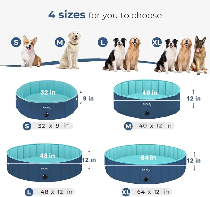 Furrybaby Foldable Dog Pool Non-Slip Hard Bath Tub Indoor Outdoor Pets Kids | Collapsible rigid dog pool with non-slip PVC, durable hard plastic tub, portable indoor & outdoor use for pets and kids, navy