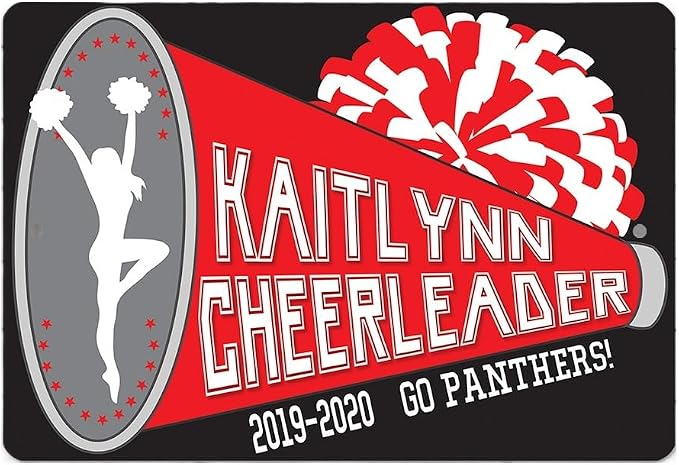 Personalized Cheerleader Design Locker Decor - Custom Name Cheerleader Room Decor, Girls Bedroom Accessories, Unique Graduation Gift, 8x12 or 12x8 Use Indoor or Outdoor Durable Metal Tin Sign