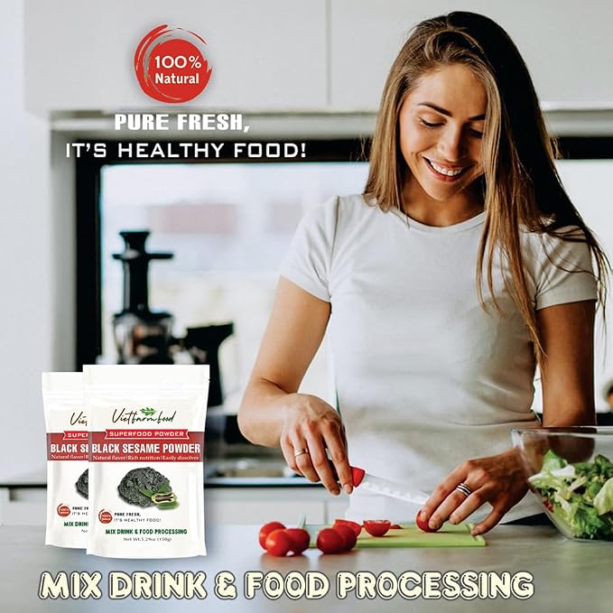 BLACK SESAME POWDER 5.29 oz (150g) VIETFARMFOOD: Pure freeze-dried vegetable powder, made from real vegetables with no added sugar - Perfect for daily nutrition to keep your body full of vitality