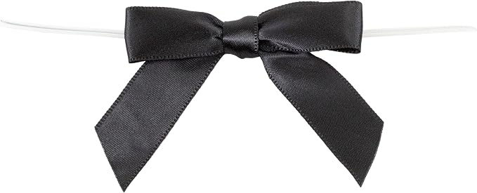Reliant Ribbon 5171-03103-2X1 Satin Twist Tie Bows - Small Bows, 5/8 Inch X 100 Pieces, Black
