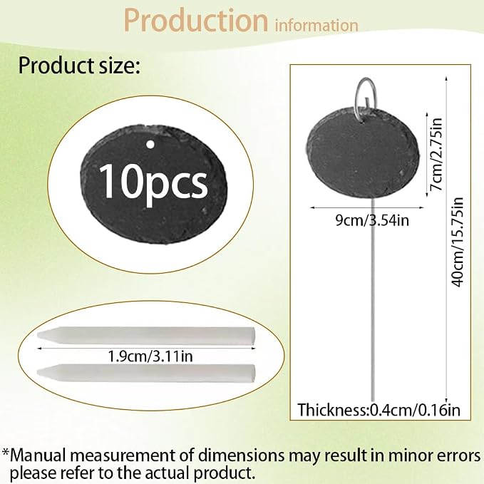 Slate Plant Labels Garden Markers Signs Labels with Stainless Steel Stake & Marker Pen Waterproof Slate Plant Labels for Flowers, Herbs, Potted Plants, Seed (Oval, 10PCS)