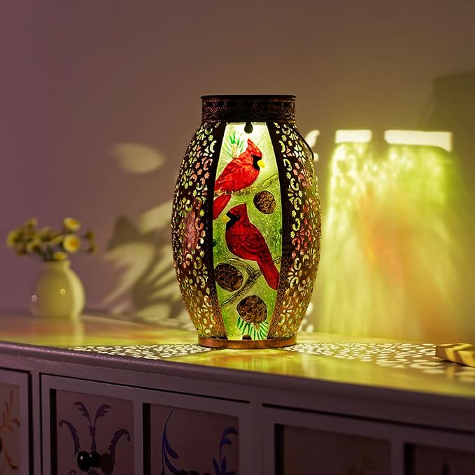STARSOUL Solar Lantern Outdoor Waterproof, Hanging Solar Lantern for Patio Yard Decor, Cardinal Garden Decor, Cardinal Gift for Women Mom Grandma