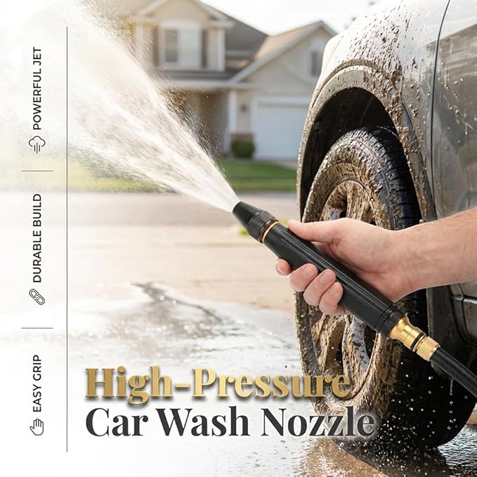 Home High Pressure Water Gun, Adjustable Metal Garden Hose Nozzle with Leak-Proof Connector, Heavy Duty Water Sprayer for Car Washing, Plant Watering, Patio, Floor and Outdoor Cleaning (2Pcs)