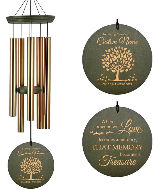 ASTARIN Personalized Tree of Life Memorial Wind Chiems, Sympathy Gift Outdoor Deep Tone Wind Chimes for Loss of Loved One Mom, Hanging on the Porch Garden Patio Yard(Produced in Texas)