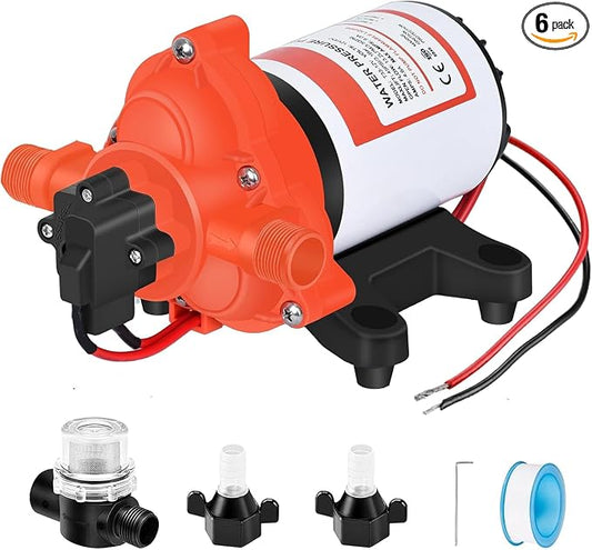 RV Water Pump on Demand Water Pressure Self-Priming Diaphragm Pump with Pressure Switch Quiet for Camper Marine Garden Boats Home Kitchen Bathroom Irrigation Rain Barrel (12V 3.5GPM 50PSI)