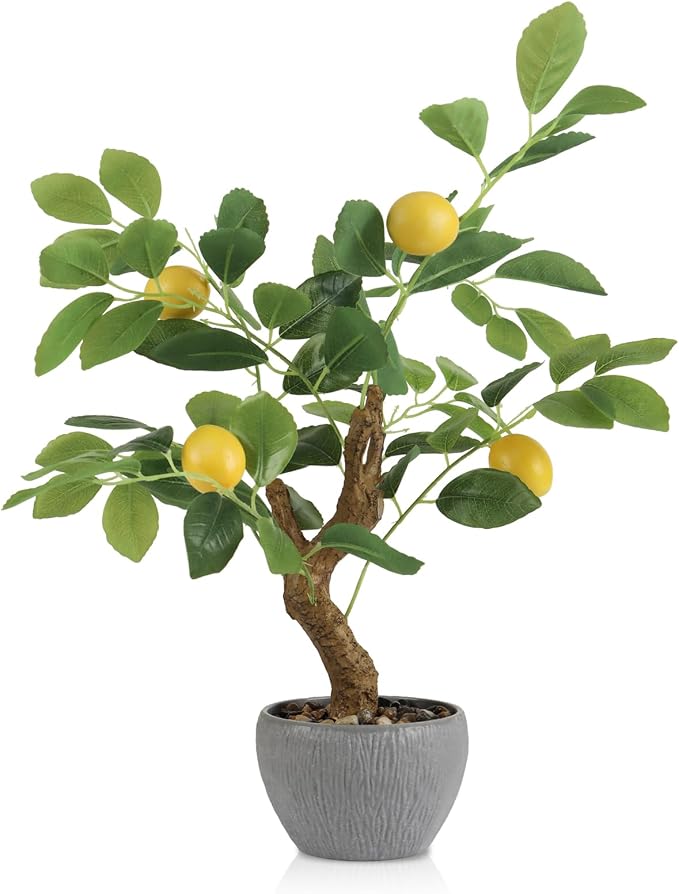 TOARTi Artificial Fake Lemon Tree Potted Plant with Pot, 17.7" Tall Small Artificial Citrus Tree Plant Desk Decor, Realistic Decorative Potted Faux Plants Indoor Shelf Decor for for Home Office Desk
