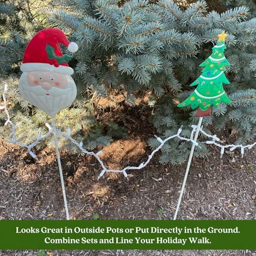 Clovers Garden Metal Christmas Tree and Santa Yard Stakes (Set of 2) and Light Stringers (Set of 2) for Outdoor, Indoor, Lawns, Walkways, Planters or Wall Decor - Image 3