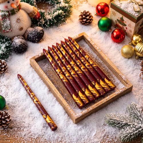 Conelist 10 Pcs Burgundy and Gold Taper Candles Candlesticks 9.8" - Image 3