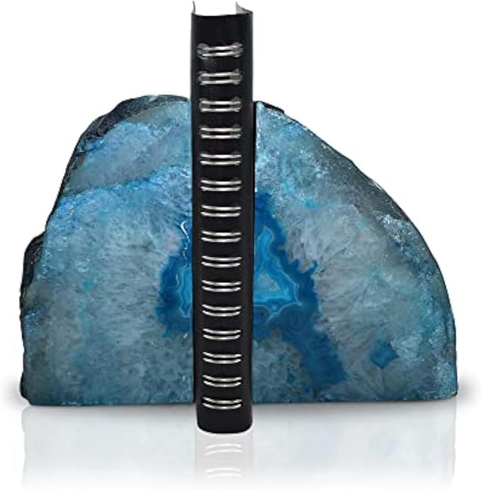 Nature's Decorations Teal Agate Bookends - A-Quality Medium Heavy Duty Geode, Turquoise & Aqua Premium Room Decor, Crystal Gift, 1 Pair (3-4 lbs)