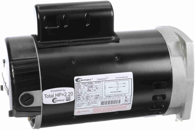 Regal Beloit B2855 Century 2 Horsepower 230V 3450 RPM Stainless Steel Continuous Single Phase Pool Pump Motor with Square Flange for Inground and Above Ground Pools