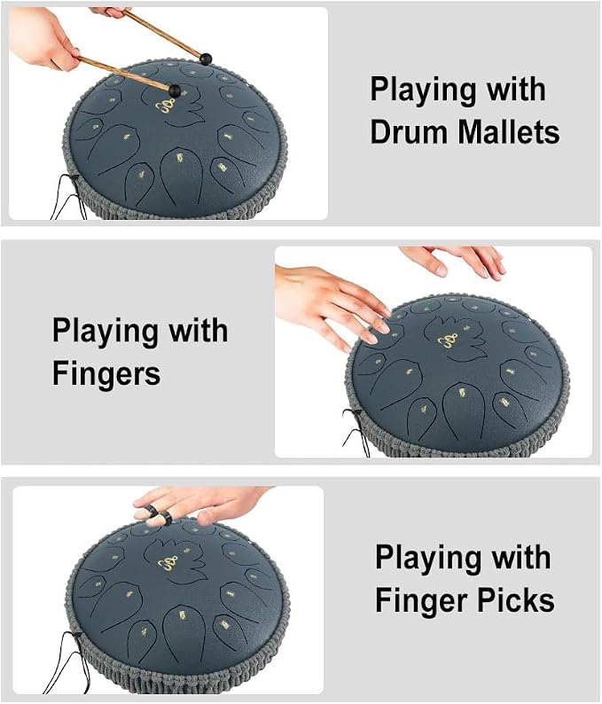 Rain Drum for Outside Garden,13 Inches 15 Notes Steel Tongue Drum with Mallets & Carry Bag Musical Instrument for Adults D Major