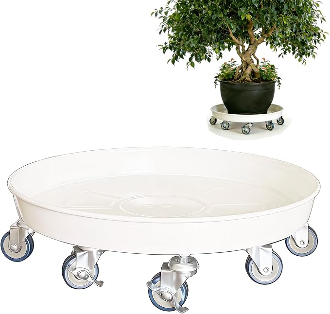 SIAMO 20" Heavy Duty Plant Caddy (570lbs Capacity)-Lockable Non-Scratch Swivel Casters All-Weather Rolling Plant Stand Saucer for Large Ceramic Planters & Heavy Trees,White,1-Pack