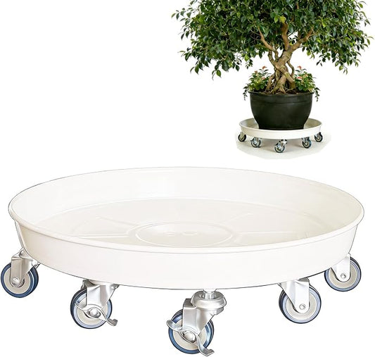 SIAMO 20" Heavy Duty Plant Caddy (570lbs Capacity)-Lockable Non-Scratch Swivel Casters All-Weather Rolling Plant Stand Saucer for Large Ceramic Planters & Heavy Trees,White,1-Pack
