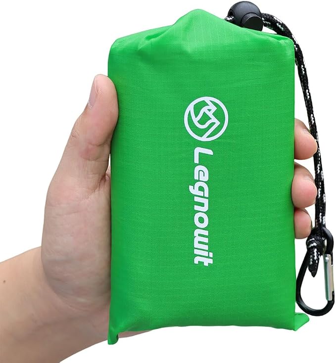 Outdoor Pocket Blanket, 55"x60" Waterproof Foldable Compact Small Picnic Blanket, Ultralight Tarp for Camping, Festival, Beach, Hiking, Backpacking, Travel, Stakes Included (Lime Green)