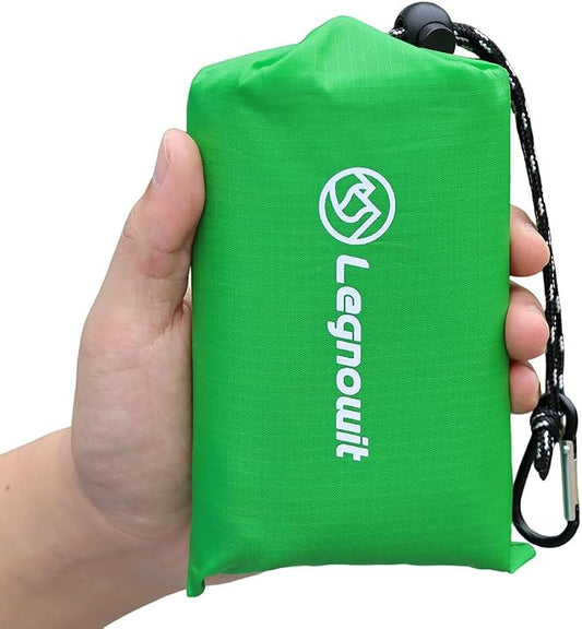 Outdoor Pocket Blanket, 55"x60" Waterproof Foldable Compact Small Picnic Blanket, Ultralight Tarp for Camping, Festival, Beach, Hiking, Backpacking, Travel, Stakes Included (Lime Green)