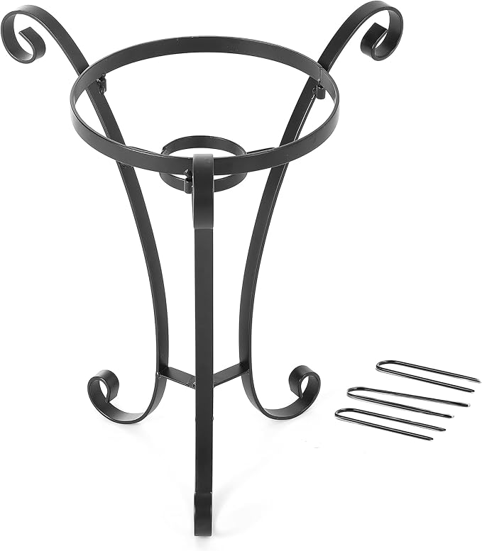 Metal Gazing Globe Stand for 10 or 12 Inch Balls - 17" H Black Outdoor Holder With 3 Stakes for Garden