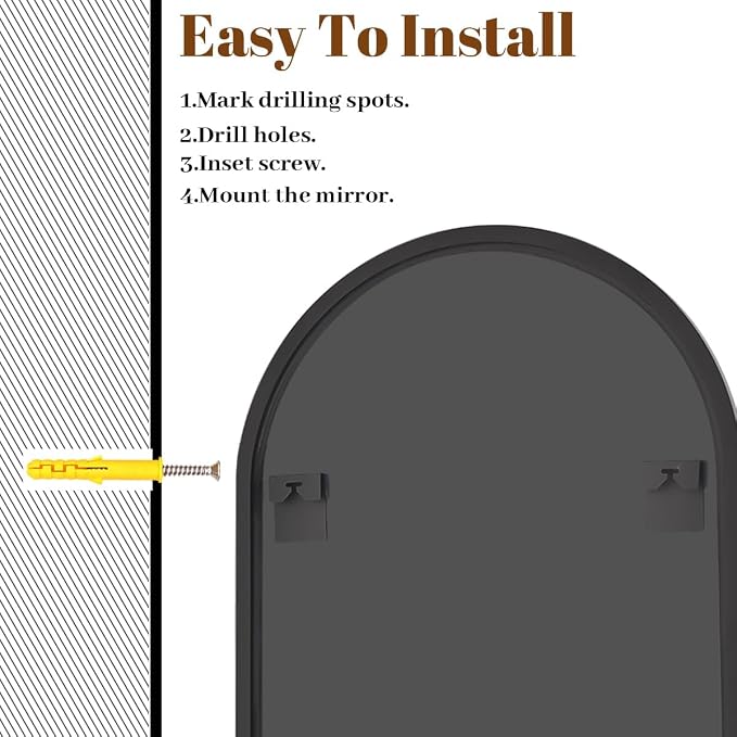 Wide Arched Wall Mirror, 31 x 32 inch Arch Bathroom Mirror Black | Wall Mounted Bathroom Vanity Mirror with Arch Metal Frame, Modern Room Decor for Bedroom, Entryway, Hanging or Leaning