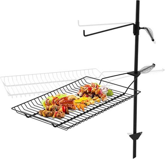22" x 15" Fire Pit Campfire Grill Grate Campfire Grill Portable Open Fire Cooking Heavy-duty Swing Camping Cooking Barbecue Rack Easy Setup & Adjustable Height for Outdoor BBQ
