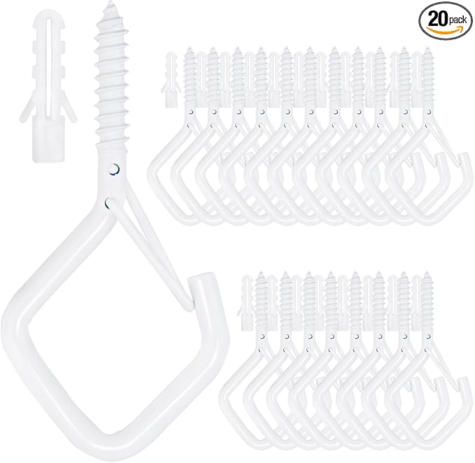 20PCS Eye Screw Hooks for Hanging Heavy Duty with Safety Buckle.Metal Ceiling Hooks for Hanging Plants,Cup,Wind Chime,Bird Feeders,String Lights at Indoor&Outdoor,2.36 Inch（No Drill Bit