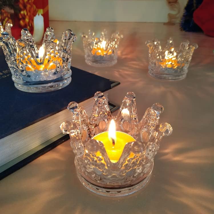 SOUJOY 18 Pack Tealight Candle Holder, Glass Crown Candle Holder, Crystal Votive Candle Stand for Dining Table Centerpiece Home Decor Wedding Part - Image 4