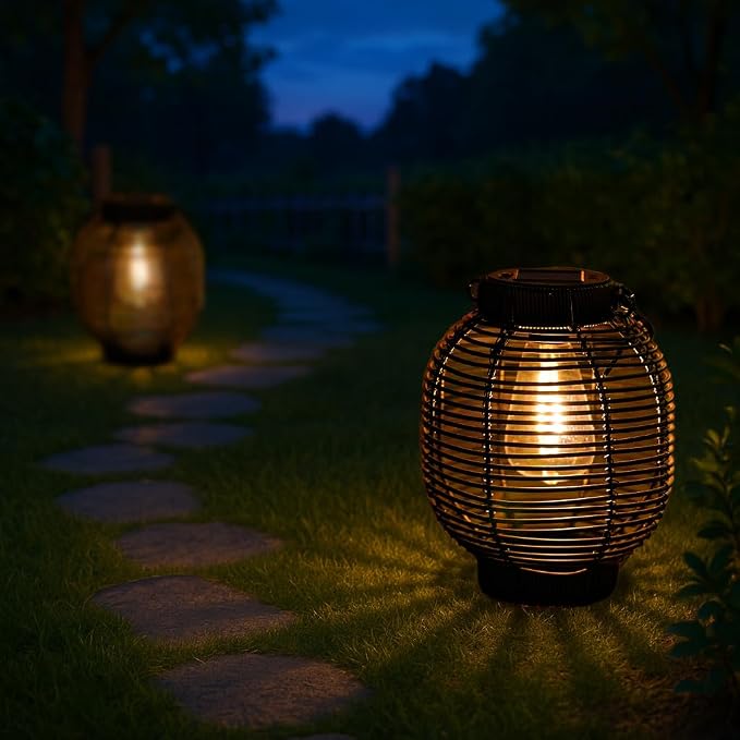 Solar Lanterns Outdoor Waterproof Rattan Solar Lights for Outside Garden Decor Mothers Day Gifts Hanging Lanterns Decoration Outside for Yard, Backyard, Patio Porch, Pathway，Black, Pack of 2