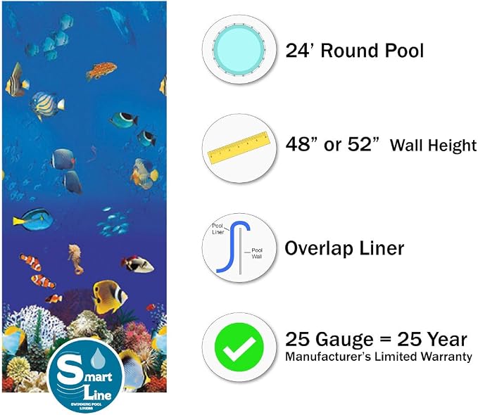 Lake Effect Pools 'Fallston' 24' Foot Round Above Ground Swimming Pool | 52" Inch Height | Caribbean Overlap Liner and Widemouth Skimmer Bundle | Resin Protected Steel Sided Walls