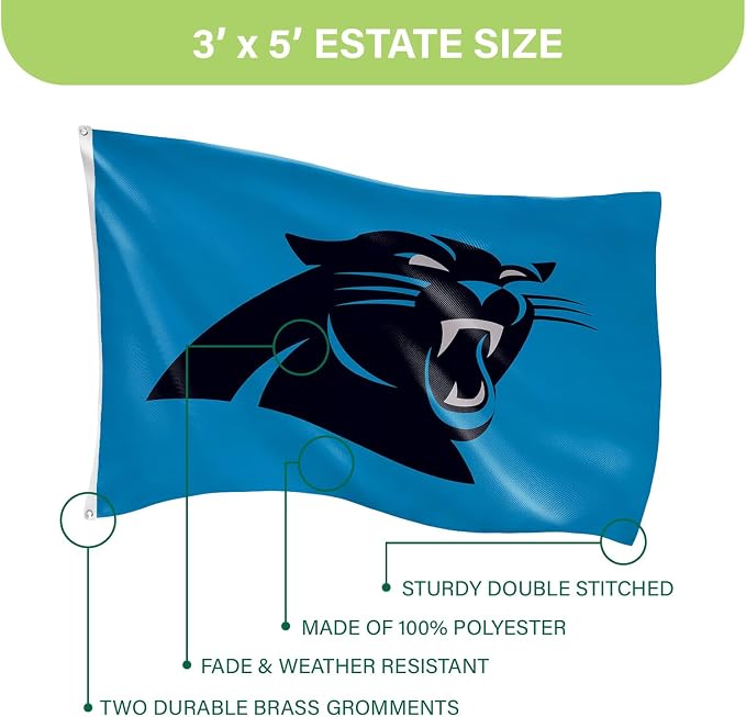 NFL Carolina Panthers 3 x 5 Outdoor Durable House Flag with Grommets | Sport Team Flag & Banner | Indoor Wall Decor Flag for Room | Works with Flag Poles for Outside House