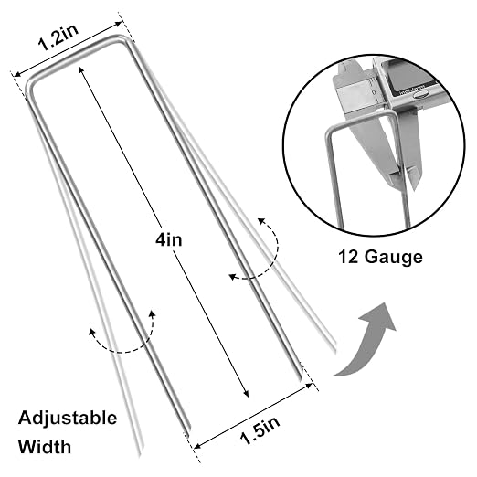 HongWay 120 Pack 4 Inch Landscape Garden Staples, Garden Stakes Galvanized 12 Gauge SOD Ground Stakes Landscaping Fabric Pins Yard Staples for Lawn Turf Hose Irrigation Tubing