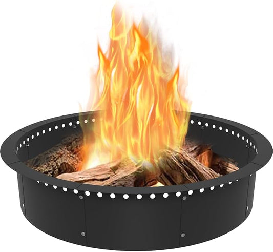 Koutemie Outdoor Smokeless Fire Pit Ring Liner 43-Inch Outer/39-Inch Inner Diameter, Heavy Duty Solid Metal Steel Round Firepit Rim Insert for Outside DIY Campfire Ring Above or In-Ground, Black