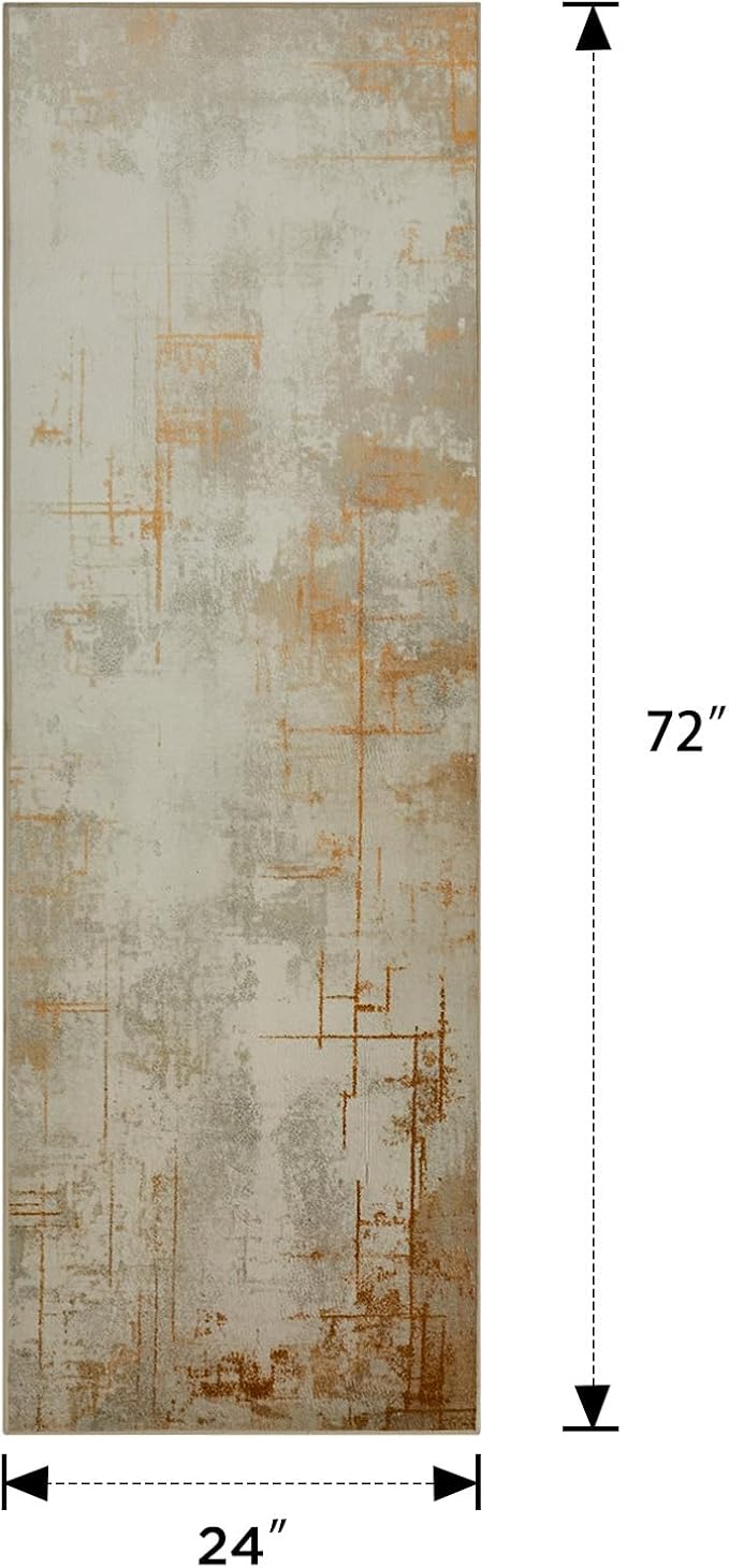Joydeco 2x6 Runner Rug for Hallway, Modern Abstract Non-Slip Soft Washable Rugs, Low Pile Carpet for Entryway, Kitchen, Bedroom, Laundry, Light Brown & White & Beige