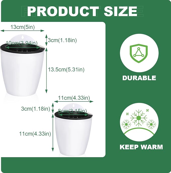Amyhill 16 Pcs 5'' and 4.33'' Self Watering Hanging Planter for Indoor Plants Wall Planter with Hook and Absorbent Cotton Rope Wall Plant Holder Wall Mounted Planters White Flower Pots for Garden