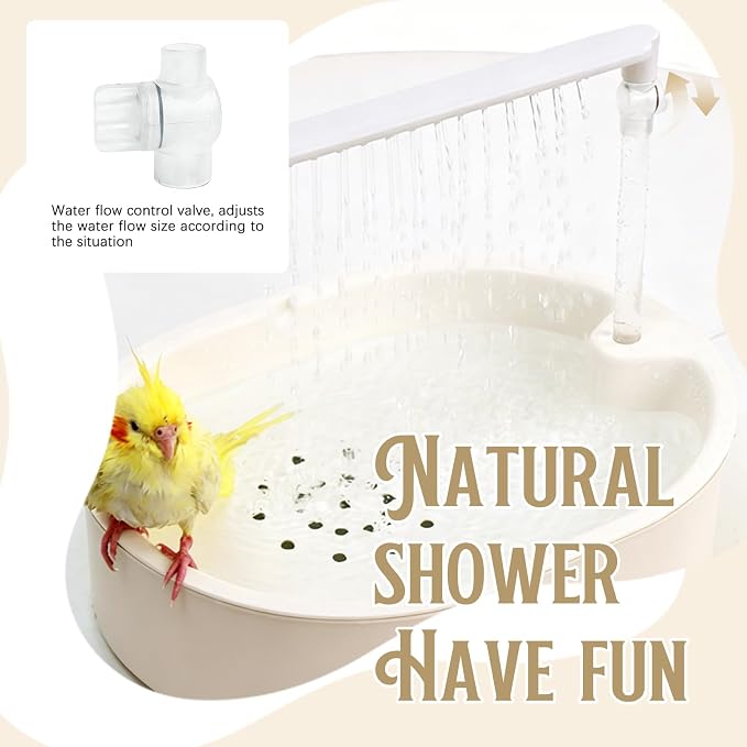 Parrot Bathtub,Bird Shower Parakeet Bath for Cage with Adjustable Water Flow Control Valve, Contains USB and Pump,Tarpaulin,for Pet Birds,Cockatiel,Budgie,Suitable for Many Kinds of Birds(White)