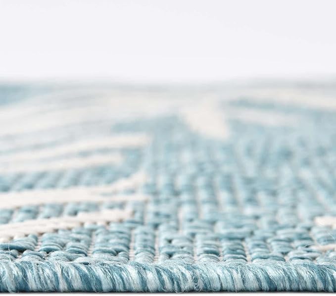 Unique Loom Outdoor Botanical Collection Area Rug - Palm (10' 8" Round, Light Aqua/ Ivory)
