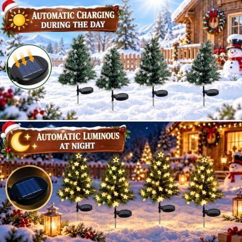 Huaerle 4-Pack Solar Christmas Tree Garden Stake Lights Outdoor Christmas Decorations - Image 6