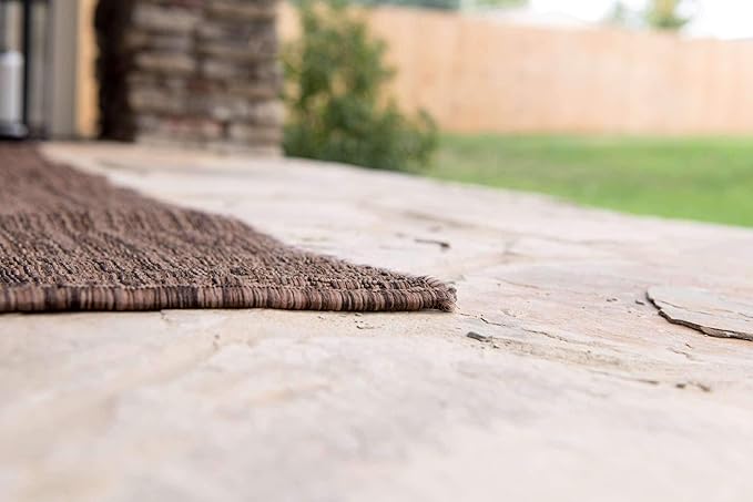 Unique Loom Collection Casual Transitional Solid Heathered Indoor/Outdoor Flatweave Area Rug (4' 1" x 6' 1" Rectangle, Light Brown/Ivory)