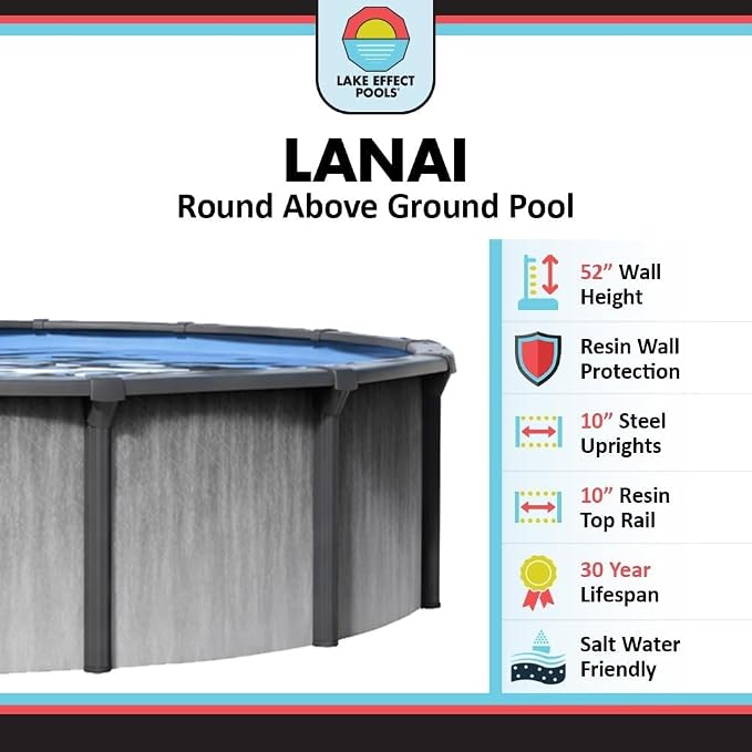Lake Effect Pools 'Lanai' 21 ft Round Above Ground Swimming Pool | 52 Inch Resin Protected Steel Sided Walls | Bundle Includes: 25 Gauge Unibead Liner & Widemouth Skimmer