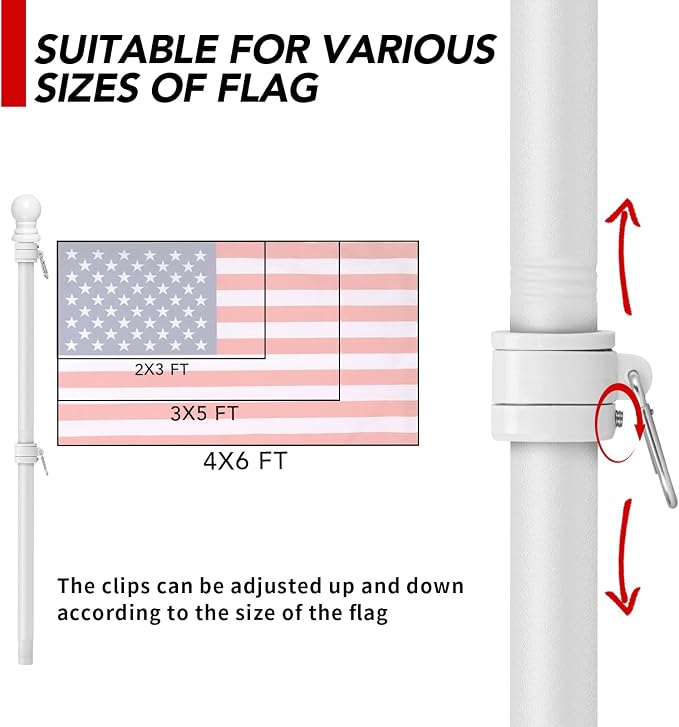 Yeesun 6 FT Wall Mount Flag Pole Kit with 3x5 American Flag, White, for Home Porch, Outdoor Deco. Residential or Commercial, Tangle Free