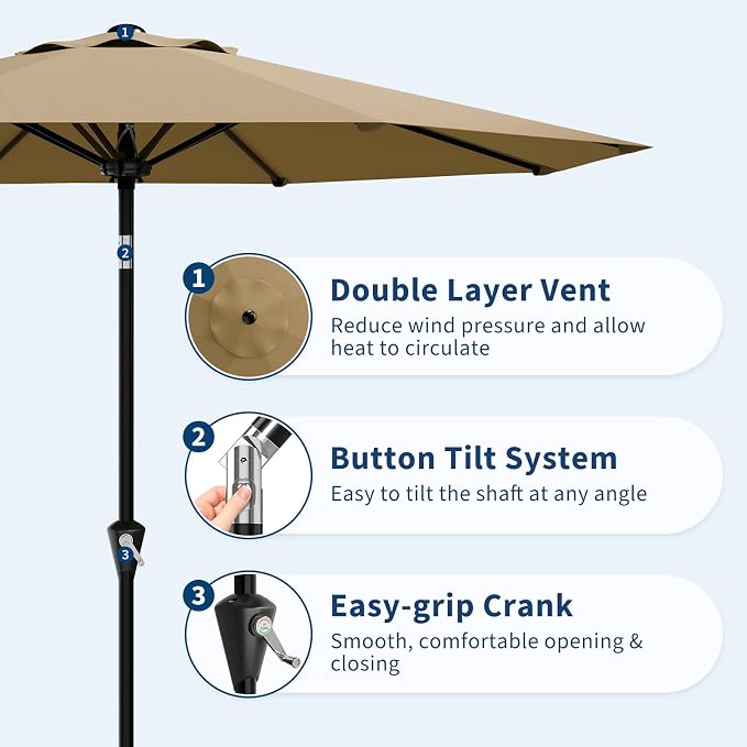 Garvee 10FT Patio Umbrella - Outdoor Table Umbrella with Smooth Crank Lift, Push Button Tilt and 8 Sturdy Ribs - Market Umbrella UV Protection Waterproof for Pool, Deck, Yard, Garden