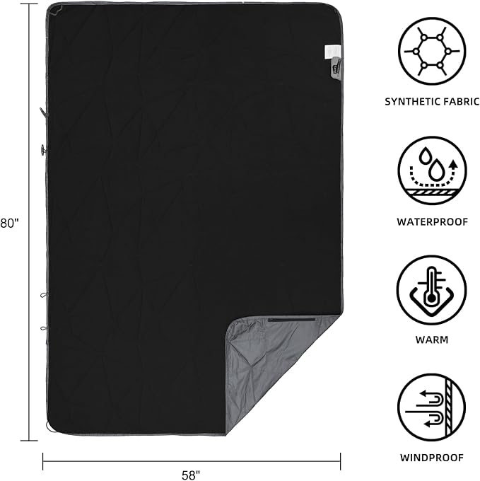 Large Waterproof Outdoor Blanket Thick Fleece 80" x 58" | Windproof Stadium Blanket, Wearable Poncho, Machine Washable for Camping, Car, Pet, Picnics - Starry Gray
