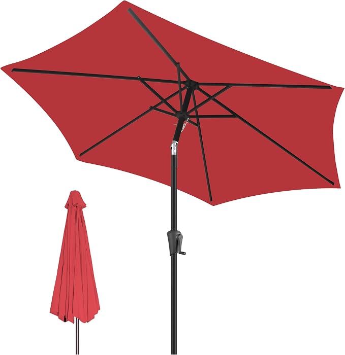 FLAME&SHADE 10ft Patio Umbrella - Outdoor Umbrella with 6 Sturdy Ribs, Push Button Tilt and Crank, UV Protection Table Market Umbrella for Pool, Porch，Garden, Deck, Backyard(Red)