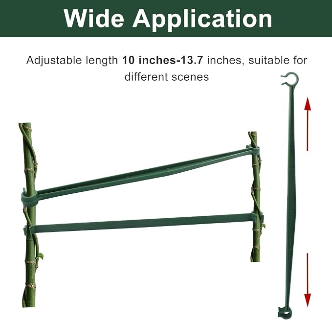 Jiozermi 60 Pcs Stake Arms for Tomato Cage, Plastic Tomato Cage Connectors 11.8" Expandable Trellis Connectors for Tomatoes Stakes Climbing Plants Vegetables Tomato Cage Attach 11mm Diameter