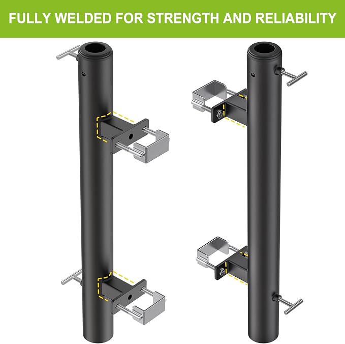 Dolibest Heavy Duty Patio Umbrella Holder, Steel Deck Clamp Holder up to 2'' Umbrella Pole, Deck Mount Umbrella Holder, Space Saving Design, Attaches to Railing Max Width 2 inch, Easy Installation