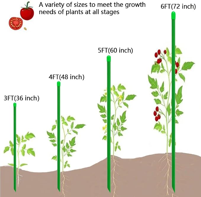 Garden Stakes 58 inch Sturdy Fiberglass Material Plant Sticks Support, Tomato Stakes, Pack of 20