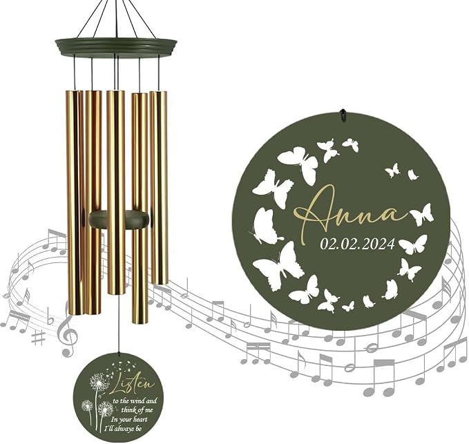 ASTARIN Memorial Butterfly 36" Wind Chimes, Personalized Name Sympathy Wind Chime, in Memory of Loss Mom Loved One, Large Deep Tone Bereavement Windchimes for Clearance(Produced in Texas)