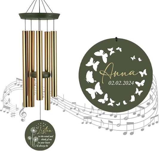 ASTARIN Memorial Butterfly 36" Wind Chimes, Personalized Name Sympathy Wind Chime, in Memory of Loss Mom Loved One, Large Deep Tone Bereavement Windchimes for Clearance(Produced in Texas)