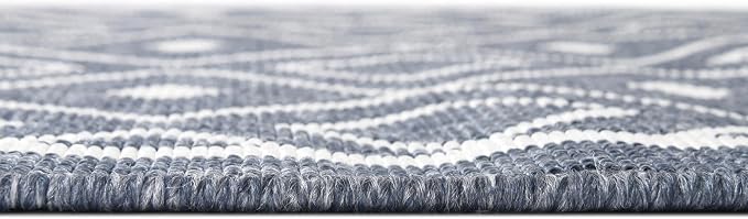Unique Loom Outdoor Trellis Collection Area Rug - Kafes (4' 1" Round, Navy Blue/ Ivory)