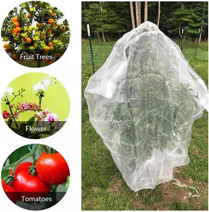 Agfabric Bird Netting 84" Hx72 W Garden Netting Insect Pest Barrier,Plant Cover Fruit Tree Netting Mesh Protection Bag with Drawstring,White