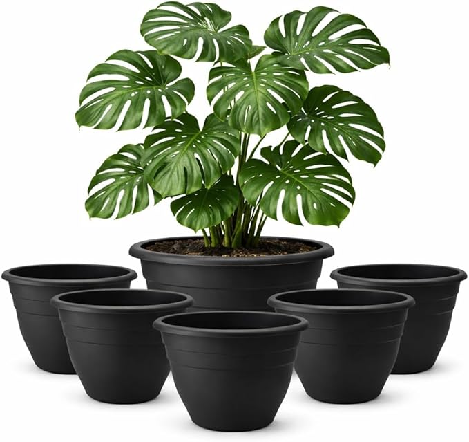 RooTrimmer 6 Pack 16 Inch Large Plant Pots Outdoor,Heavy Duty Plastic Planters with Drainage Holes,Lightweight Black Flower Pots for Indoor Outdoor Plants,Patio,Garden & Trees