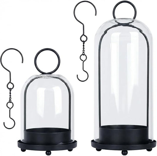 Fohil 5" & 4" Hurricane Glass Candle Holders, Set of 2 Metal Candle Holder with Handmade Sturdy Glass Dome, Candle Lantern for Pillar Candles, Plants, Table Centerpiece, Home Decor
