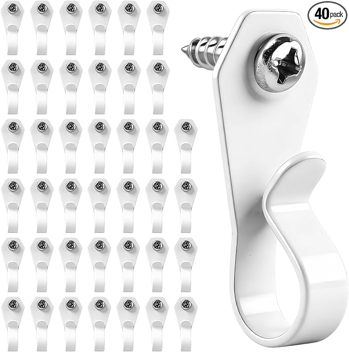 HiGift 40 Pack String Light Hanger Hooks, Stainless Steel Light Clips White, Outdoor Screw Hooks Rope Light Clips for Hanging Christmas Light, Plants, Party Light Wire and Led Fairy Led Light Clips